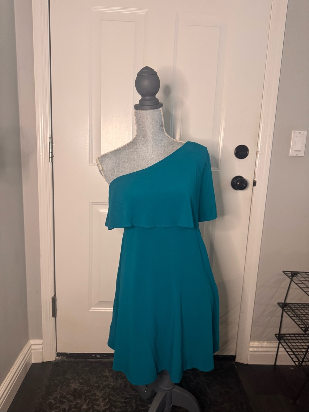 Elegant One-Shoulder Teal Swing Dress